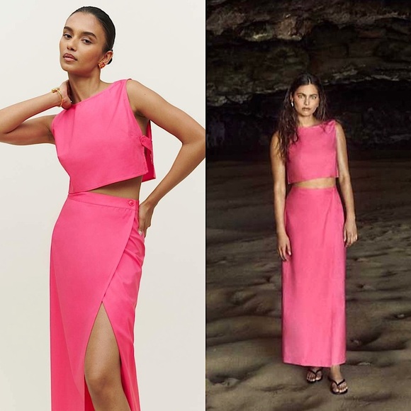 NWT REFORMATION Organic Cotton Poplin High Rise Fitted Waist Wrap Maxi Skirt 2 - Picture 7 of 9